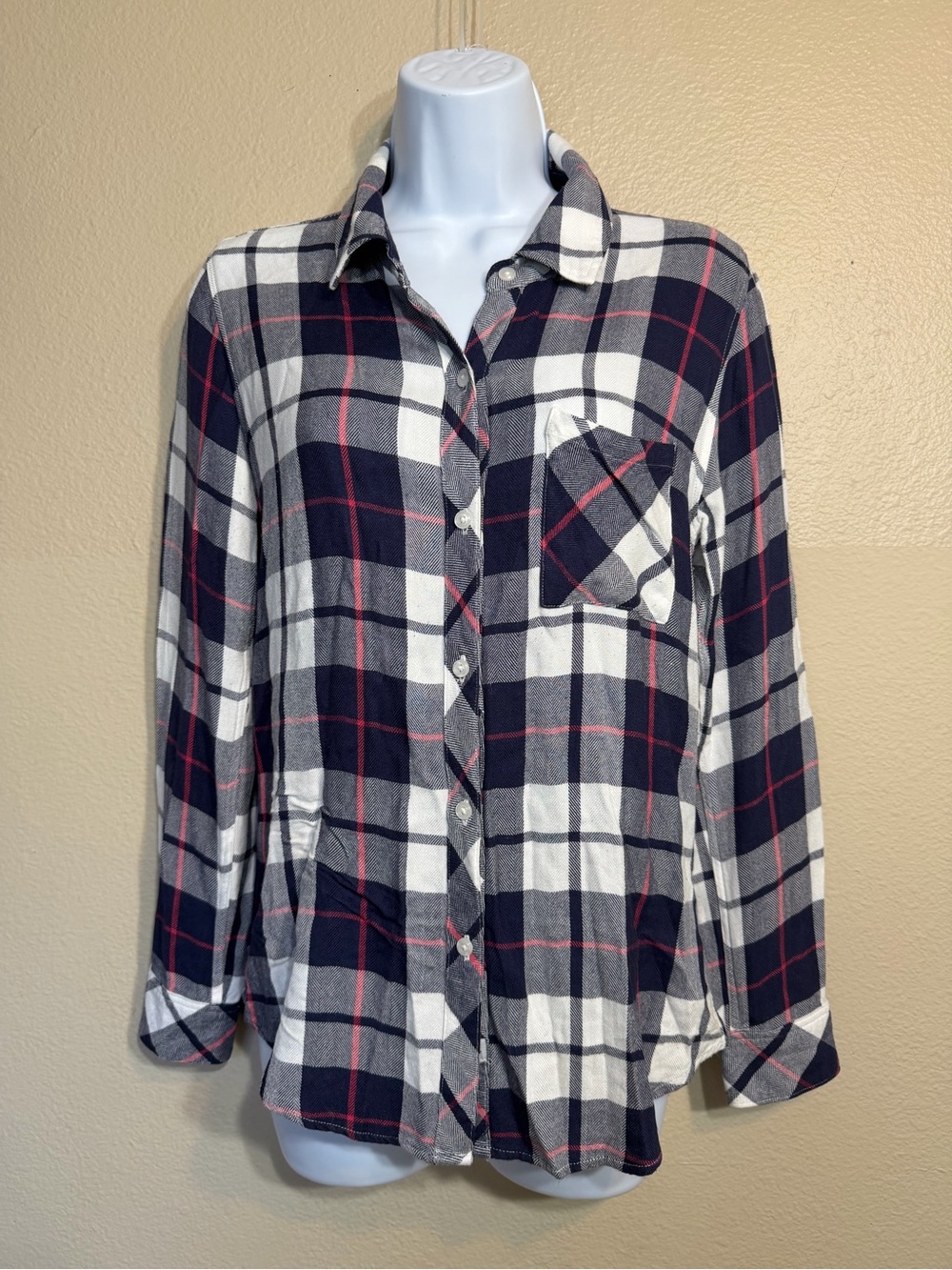 RAILS Hunter Plaid Button Down Shirt Top Blouse White Navy Women's Size XS